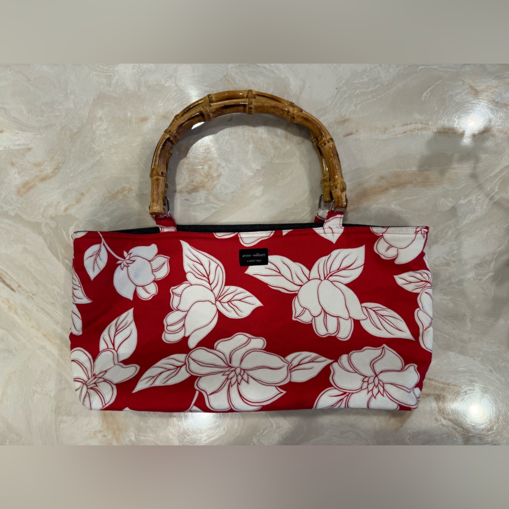 Anna William Cambridge Bag 
Red Floral Women Bag with Bamboo Handles